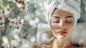 Woman enjoying relaxation and beauty treatments, AI generated image
